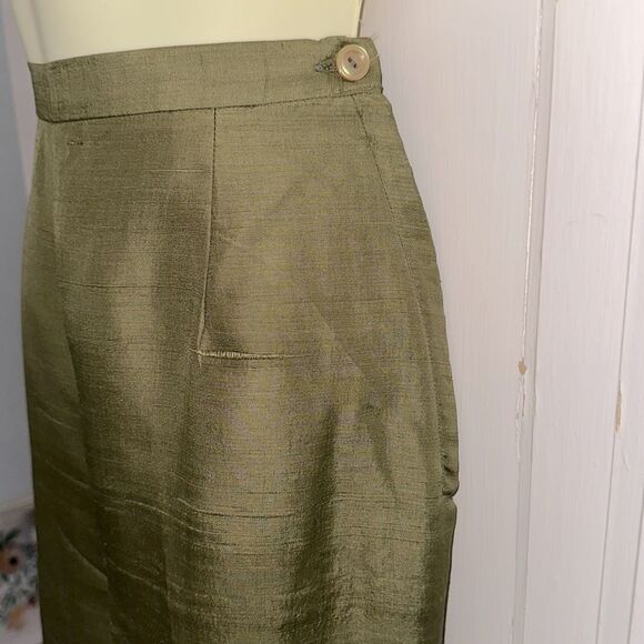 Vintage 60s Donkenny Shiny Olive Green High-Waisted Ankle/Cropped Pants - Picture 3 of 8